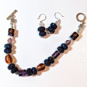 Glass beaded bracelet & matching earrings